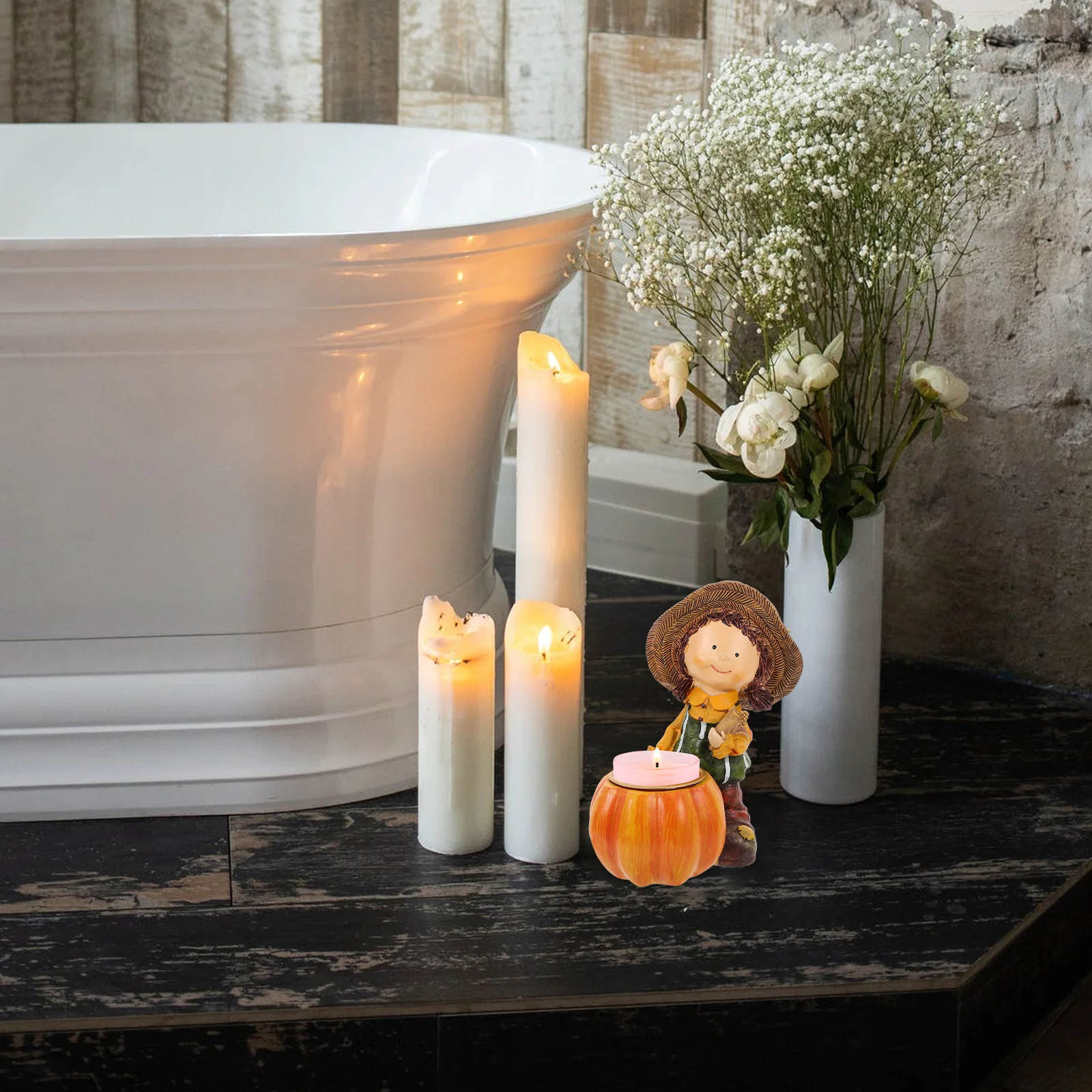 

Cute Pumpkin Girl Holder Resin Craft Harvest Festival Decor Thanksgiving Party Stand Home Desktop Ornament