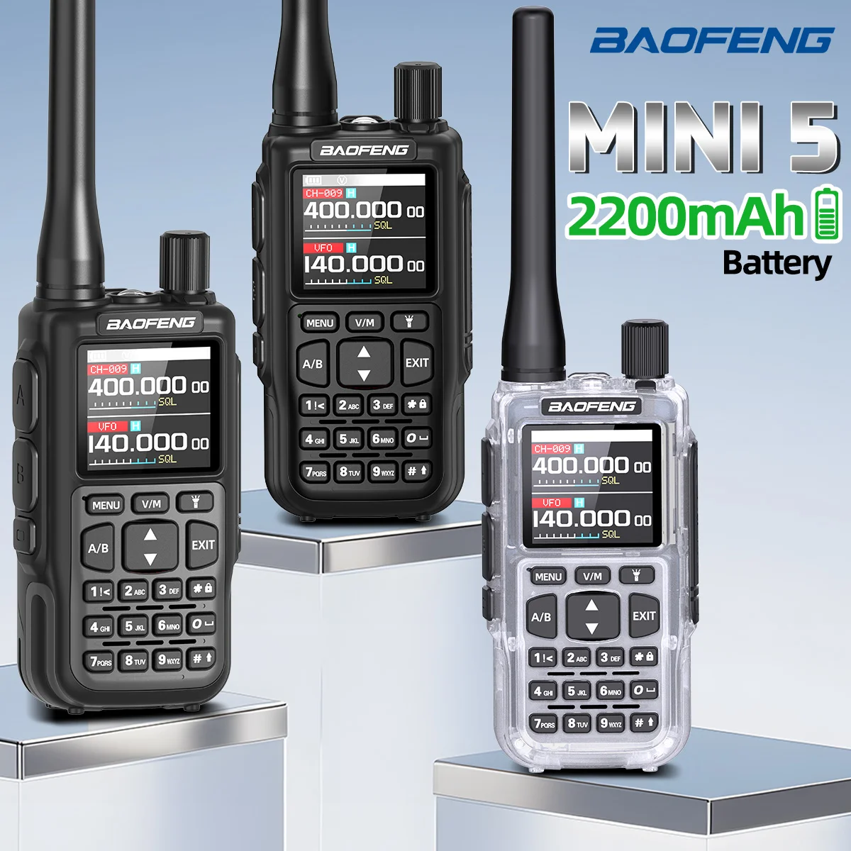 BAOFENG Mini 5 Walkie Talkie 2200mAh Battery Full Band Bluetooth Programming Wireless Copy Frequency Upgrade UV-5R MiniHam Radio