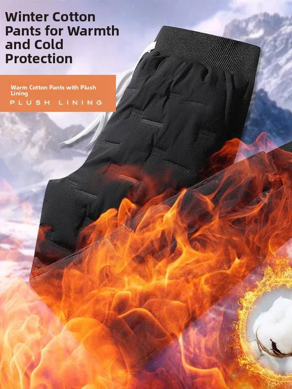 

Men's Casual Cotton Pants Thermal Windproof Outdoor Leisure Trousers Bla Long Pants Layered Fill Large Size Outdoor Pants