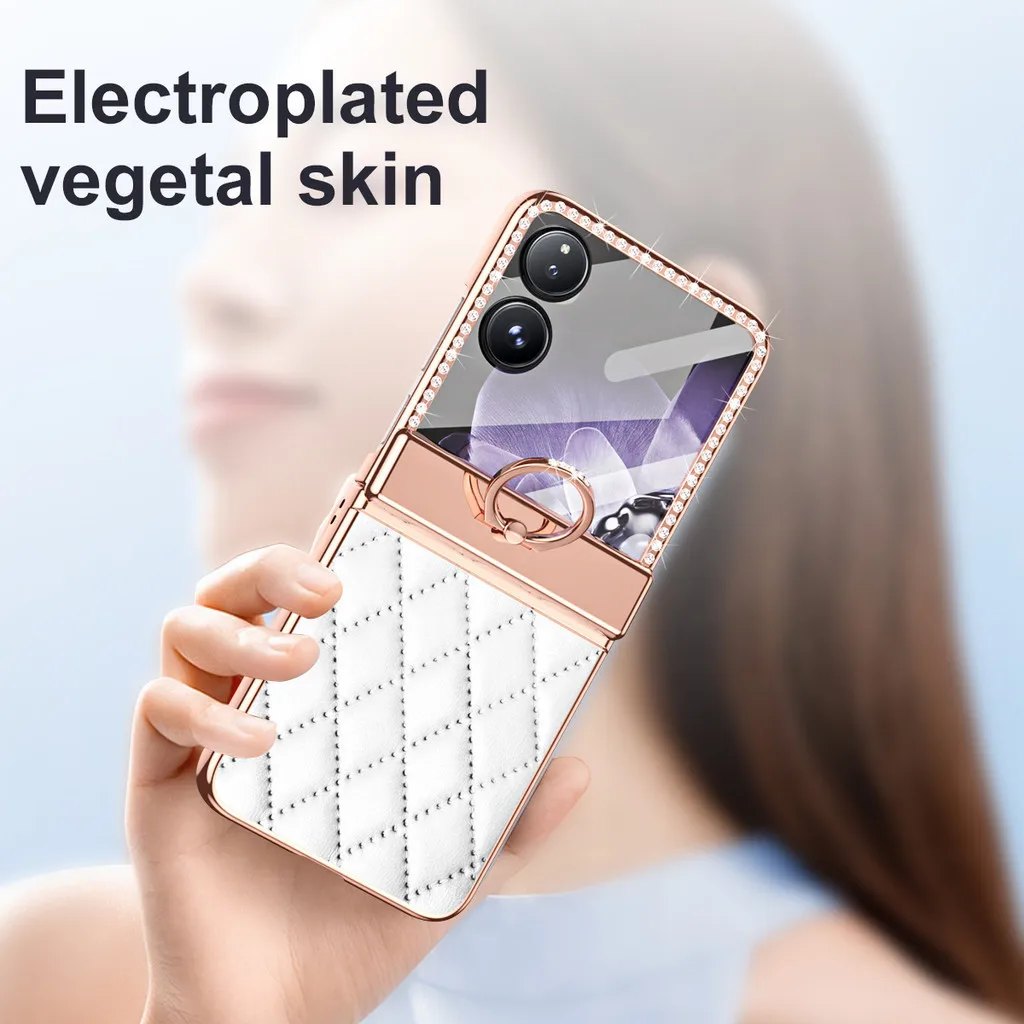 Etui na telefon Xiaomi Mix z diamentami, skórą, platerowanym uchwytem na pierścień, z pełną ochroną i zawiasem. — zdjęcie produktu 6
