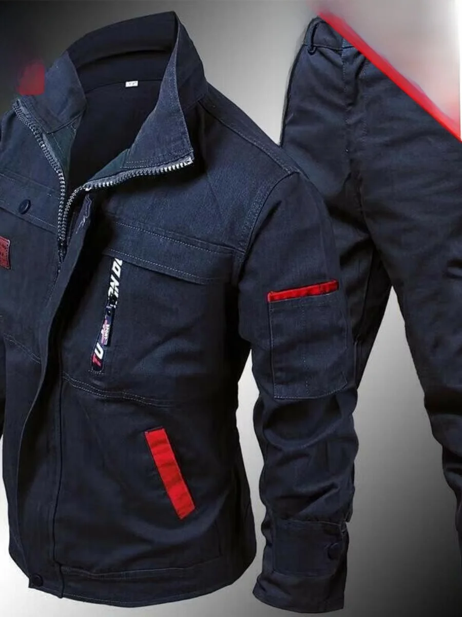 

Мужской рабочий костюм (куртка и брюки) для защиты от ожогов, износостойкий, весенне-осенний, хлопковый, для работы, школы и спорта