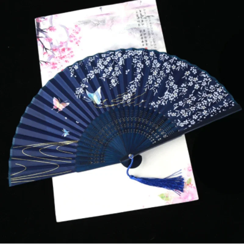 Retro Style Folding Fan Female Japanese Pattern Retro Cloth Art Craft Gift Home Decoration Ornament Dancing Hand Fan