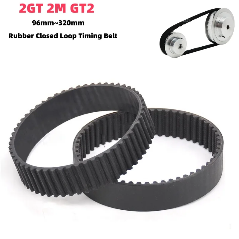 2GT 2M GT2 Rubber Closed Loop Timing Belt Perimeter 96 98 100 102 110 112 120 122 124 126~320mmm Synchronous Belt Width 6/10mm