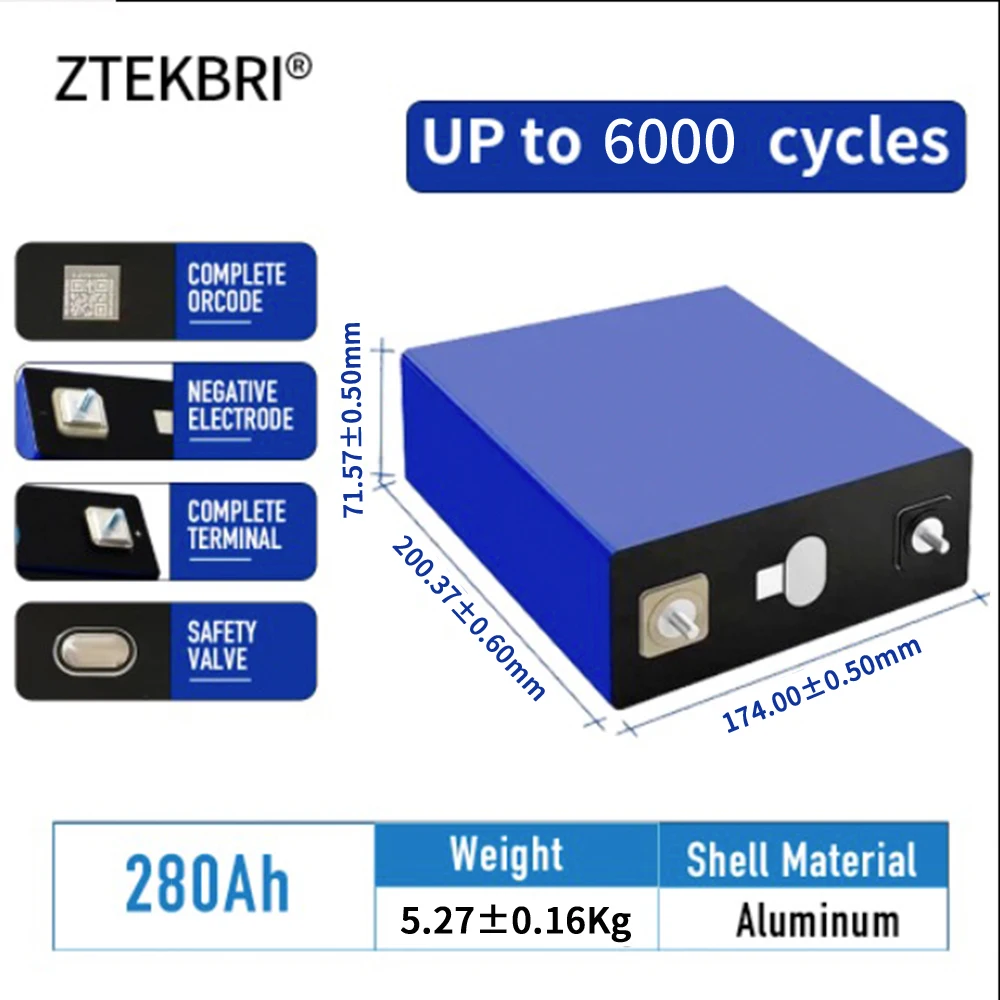 ZTEKBRI 280Ah 3,2 V LIFEP04 sistema de energía de almacenamiento de batería gran oferta para DIY 12V 24V 32V 48 paquete de baterías