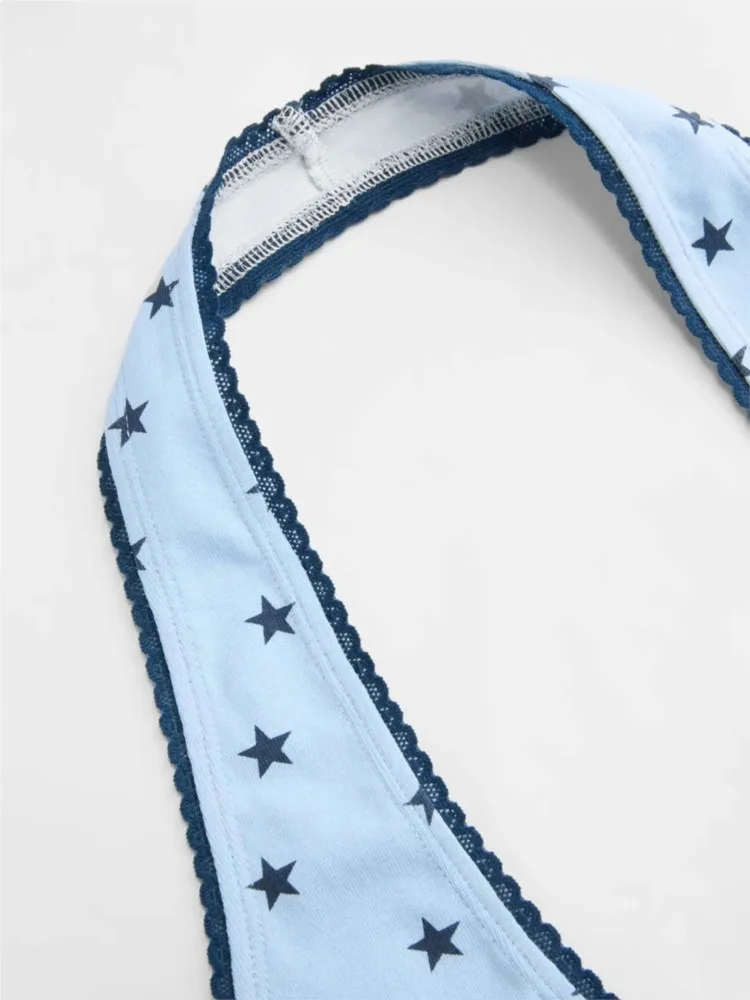 Star Print Color Blocked Neckless Halter Top Summer Sexy American Style Girl Style Waist Cinching Slim Figure Revealing Back Top