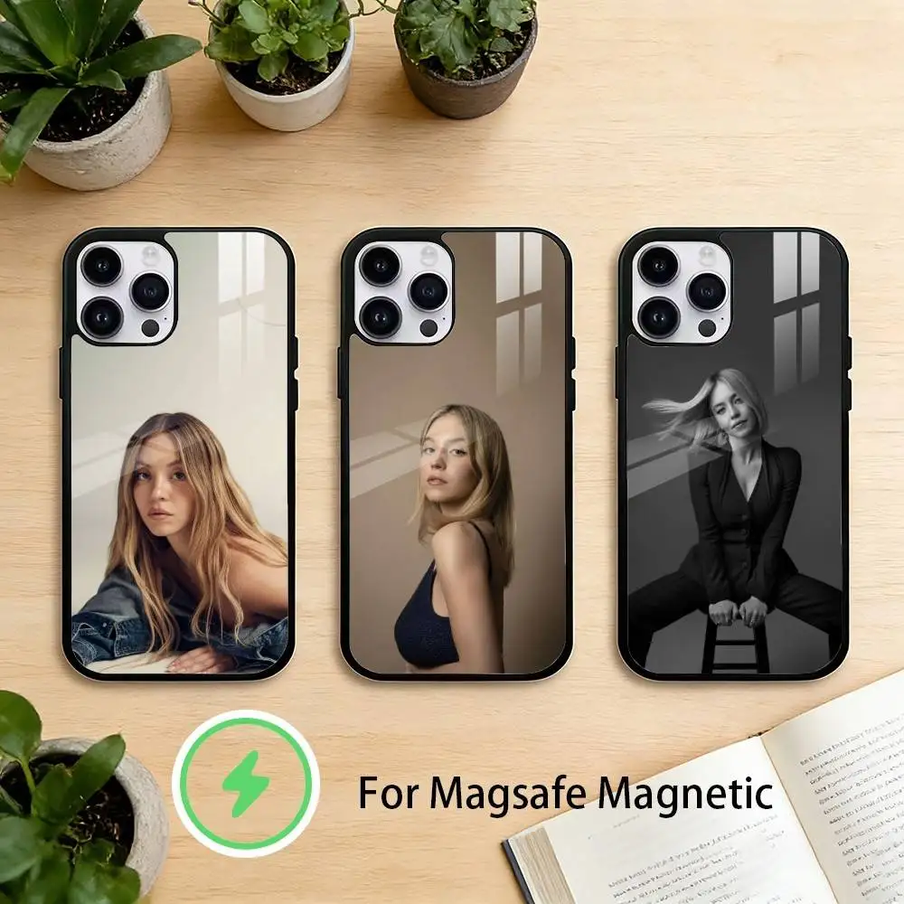 

Actor S-Sydney Sweeney Phone Case For iPhone 17 16 15 14 13 12 Pro Max Plus for Mirror Wireless Magnetic Cover