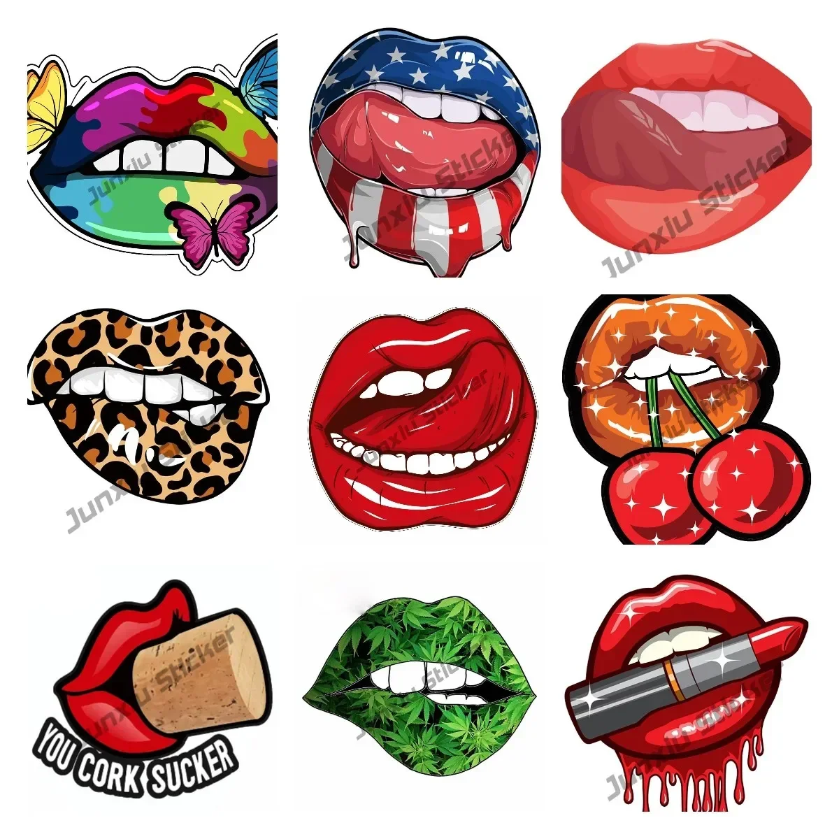 

Licking Lips Sexy Red Cherry Bullet Lips Bumper Sticker Vinyl Decal Anime Decal Car Accessories Cartoon Glue Sticker KK10cm