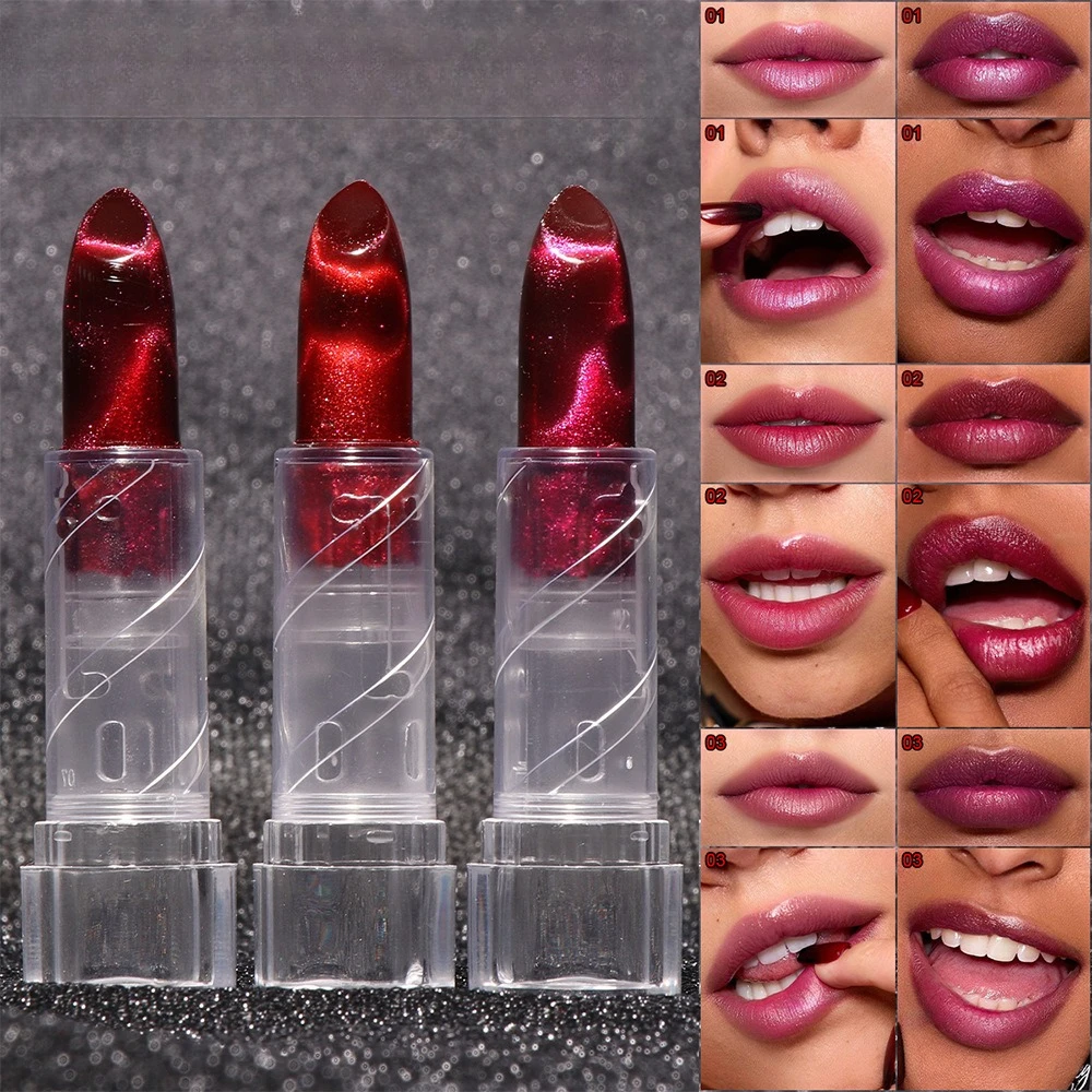 3 Color Changing Cat Eye Lipstick Hydrating Velvet Finish Long Lasting Moisturizing Lip Makeup with Feline Inspired Design
