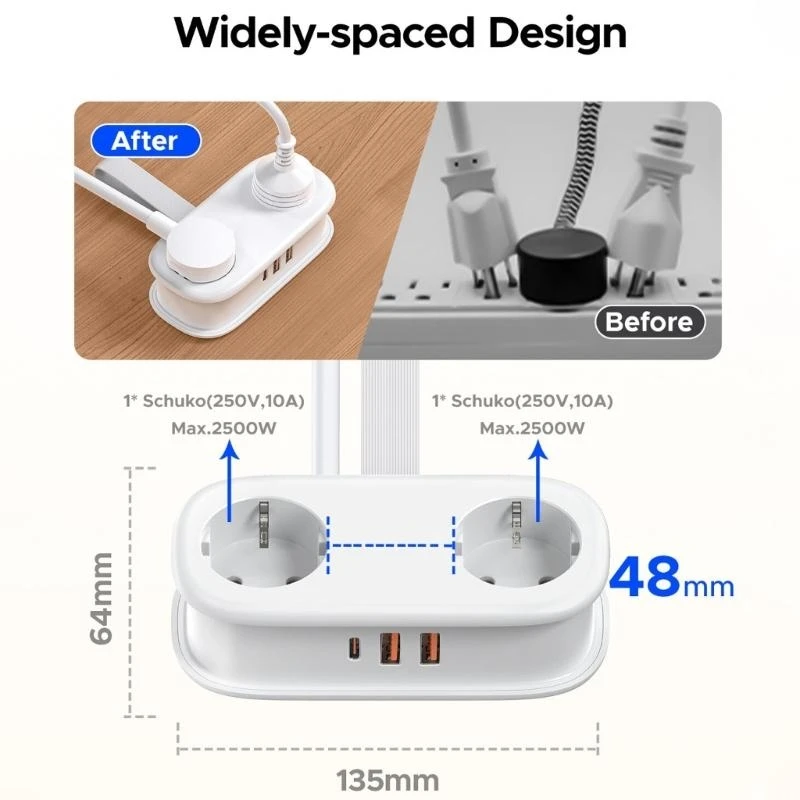 Tiras de energia portáteis para viagem, com portas usb, economia de espaço, cabos de tomada, gerenciamento, estação de carregamento, adaptadores, suporte m4yd