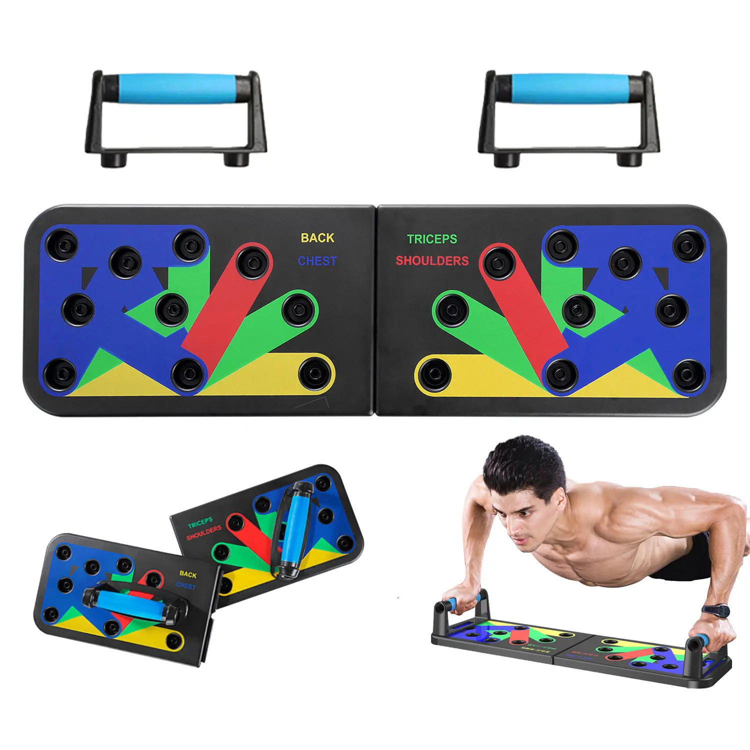 Workout 9 In 1 Foldable Push Up Frame Stand Bar Power Press Push Up Board With Resistance Bands