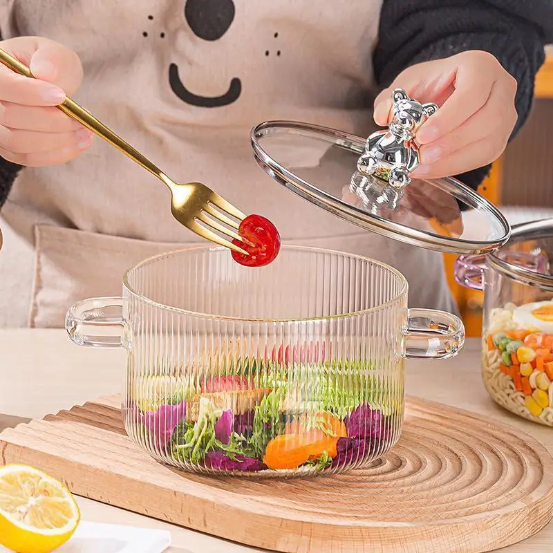 Thickened high boron silicon Glass Saucepan Clear Cooking Pot Soup Pot Heating Dual Handles Saucepan With Cover Cooking Tools