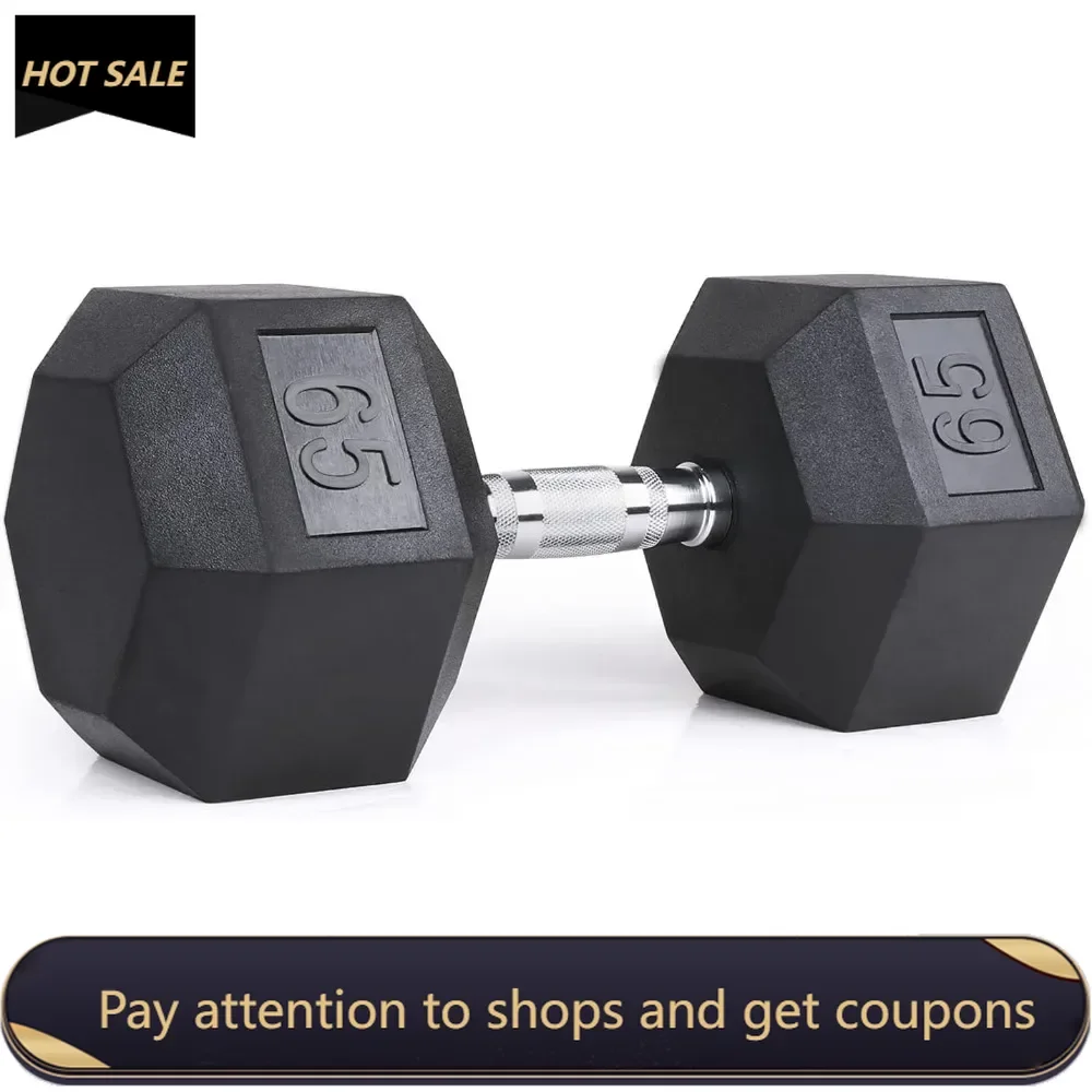 

Rubber Encased Hex Dumbbells in Pairs or Single，Hand Dumbbell Weight with Metal Handle for Strength Training，65lbs Freight free