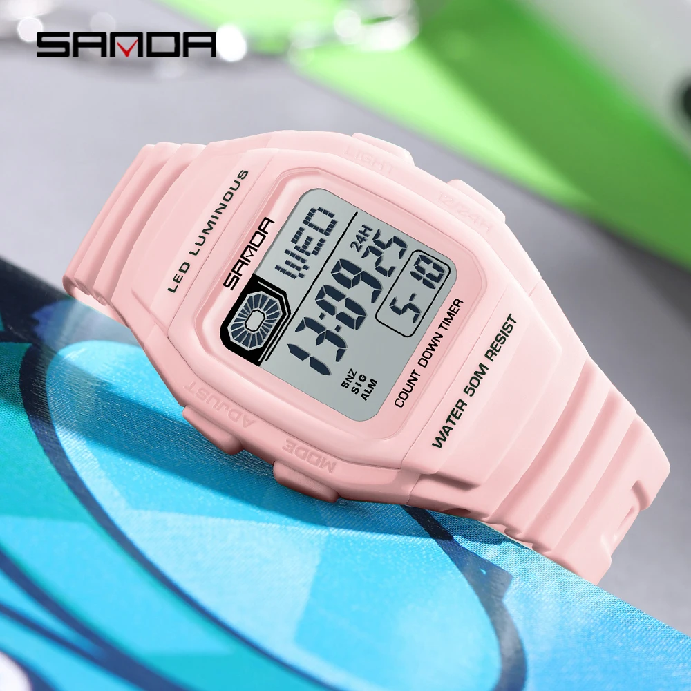 Sanda 2208 relógio eletrônico jovem de contagem regressiva masculino ao ar livre luminoso esportes cronômetro à prova dwaterproof água led relógio original feminino 2025
