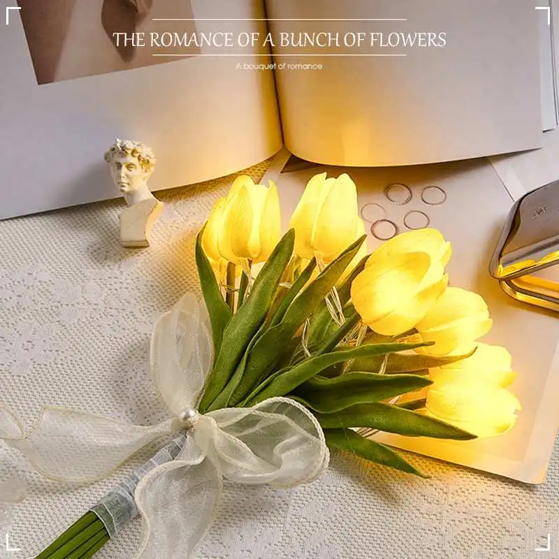 

Tulips Artificial Flowers LED Night Light Interior Decoration Bouquet Lamp Simulation Tulip Table Lamp Bedside Atmosphere Light