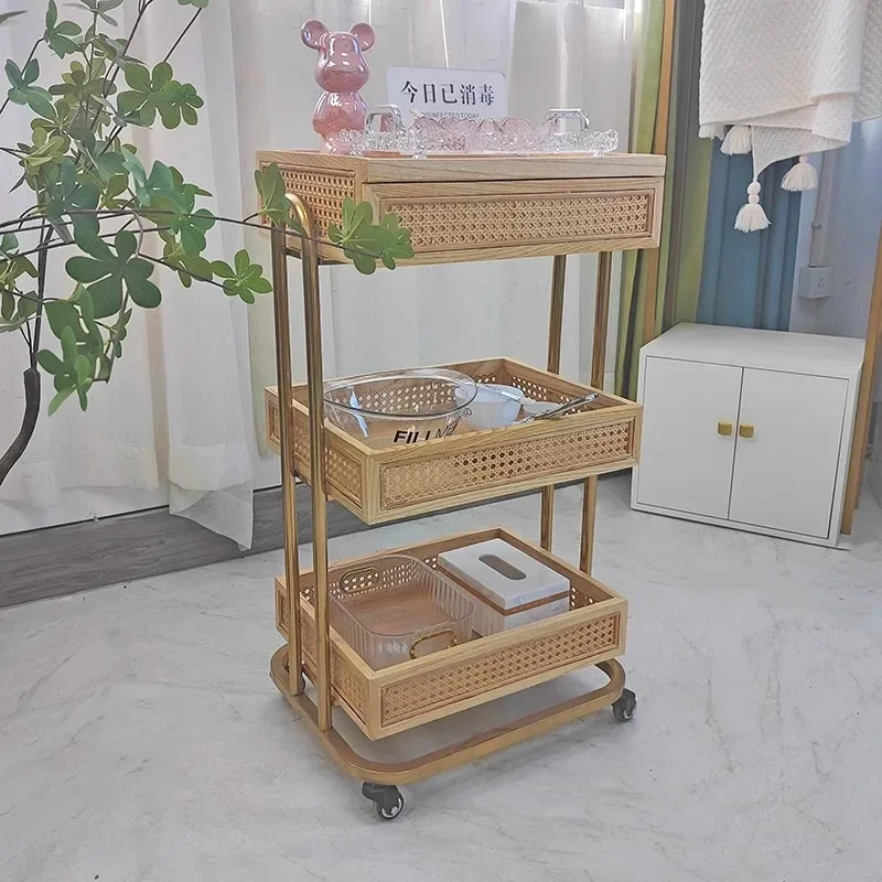 Japanese Wabi-sabi Rolling Cart Beauty Salon Utility Hotel Designers Salon Trolley Storage Salon Furniture Kosmetik Wagen FYST