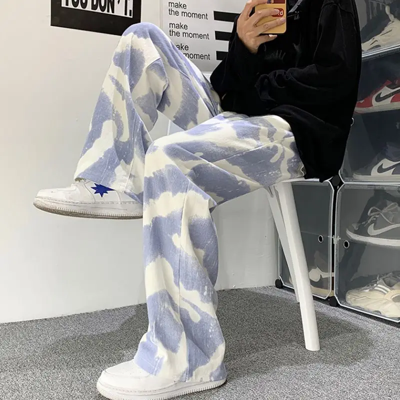

Летние мужские свободные прямые повседневные брюки High Street Trend с граффити и принтом тай-дай