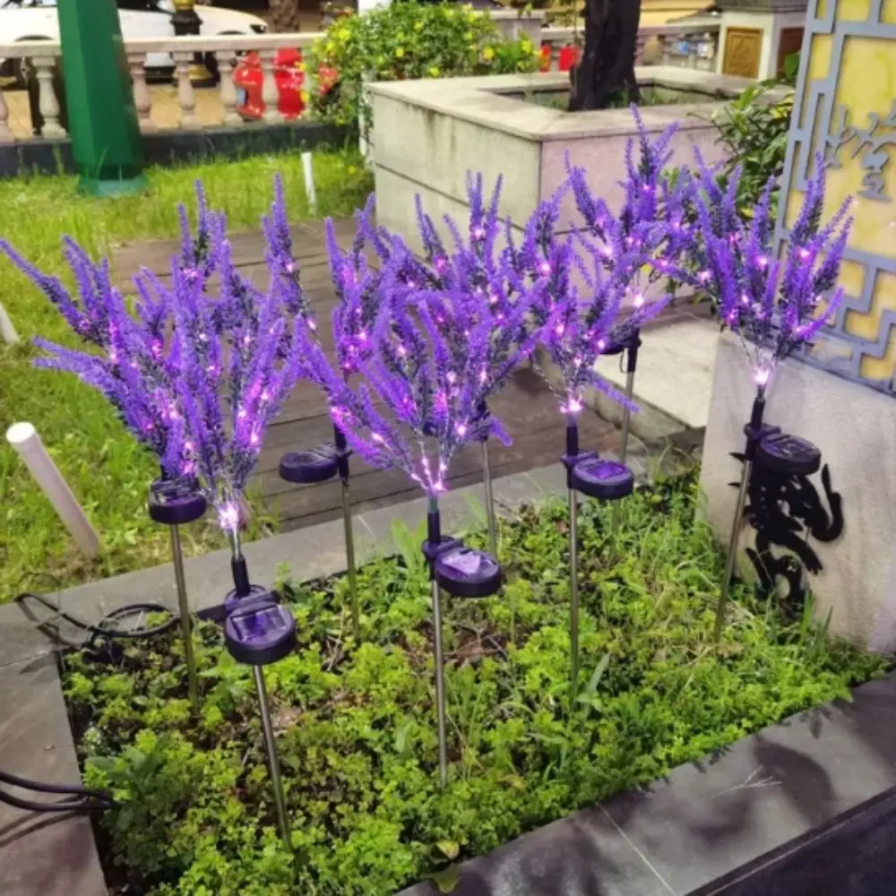 Purple LED Solar Lavender Light Flower Shape Decorative Stake Solar Decoration Light 1PC Unit Waterproof Design