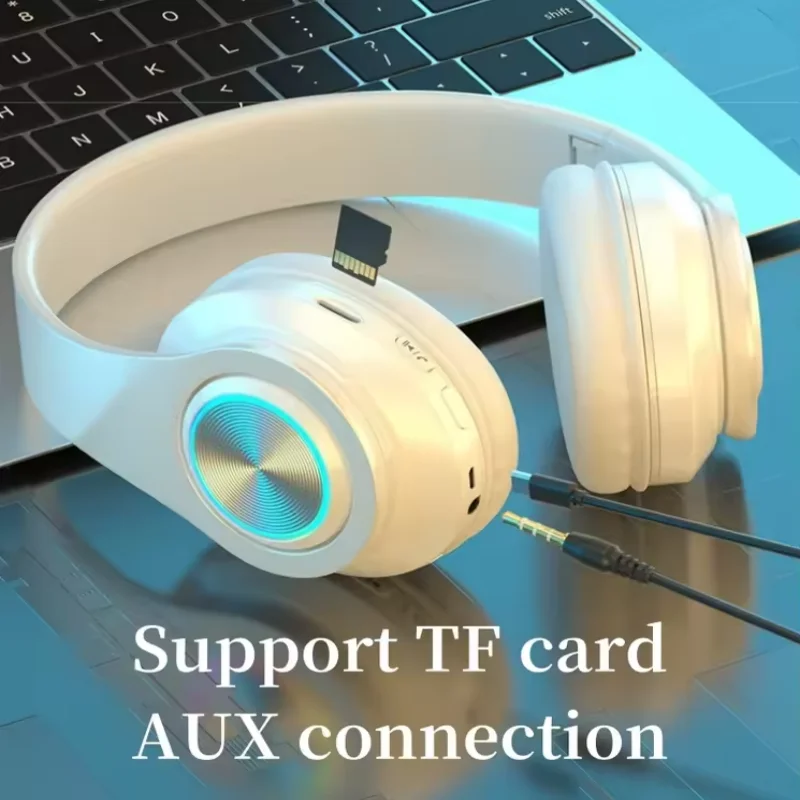 Bluetooth Headphones RGB Lighting Noise Cancellation Foldable Headsets Over Ear Stereo HIFI Sports Headset TF Music Player B39 image 2