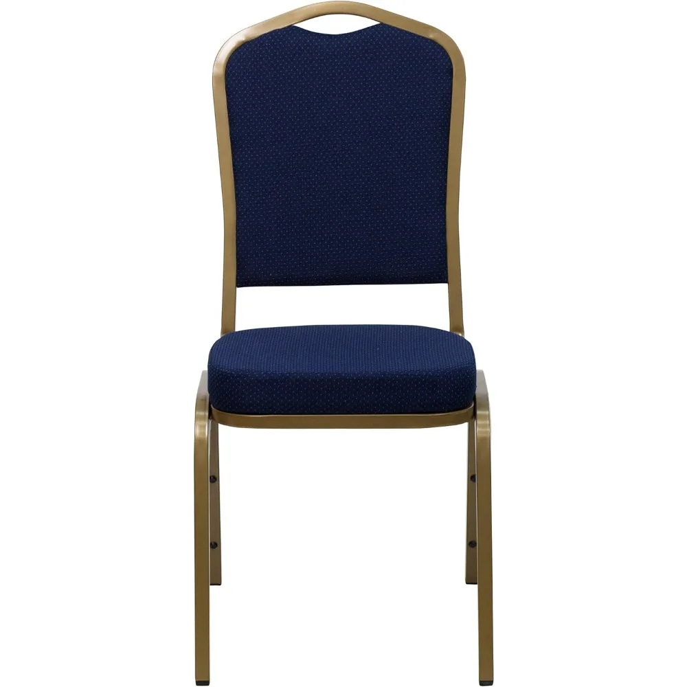 Crown Back Banquet Chair, Navy Blue Patterned Fabric/Gold Frame