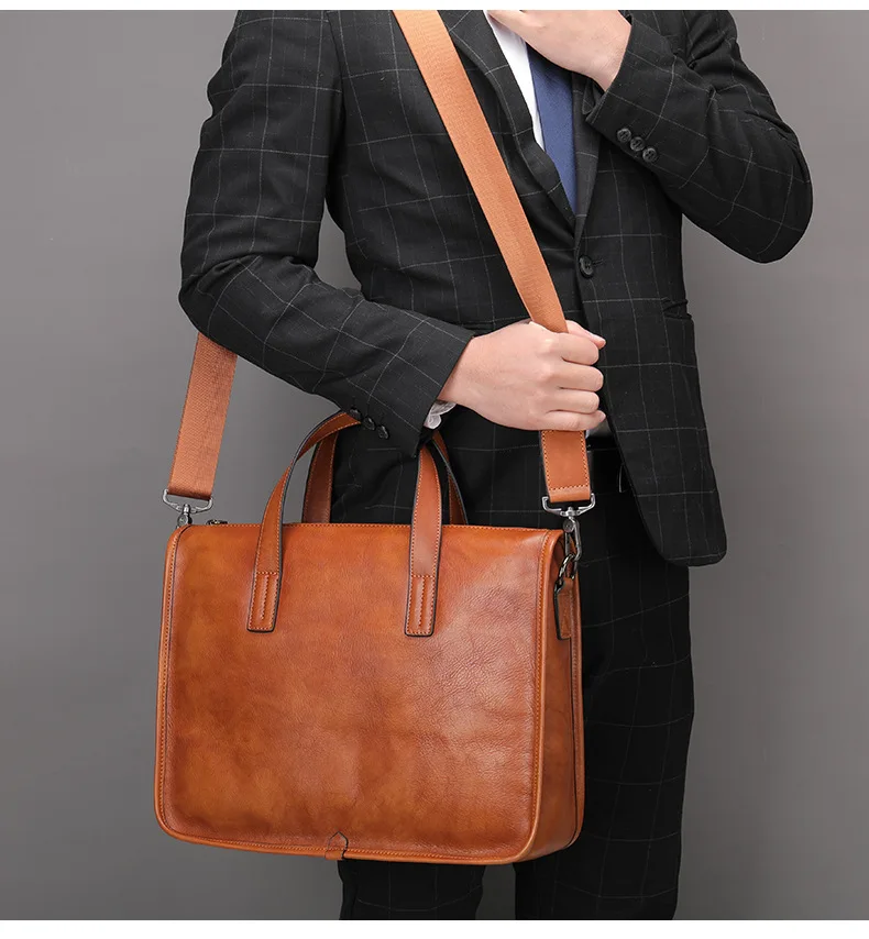 الرجال حقيبة يد جلد طبيعي حقيبة كمبيوتر محمول الذكور حقائب كتف متنقلة سعة كبيرة الرجال حقائب