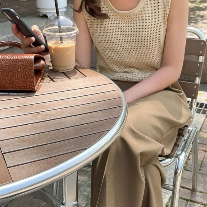 Tanks Women Hollow Out Thin Summer Chic Ulzzang All-match Daily Knitted Solid Casual Simple Retro Harajuku Tops New Топ Женский