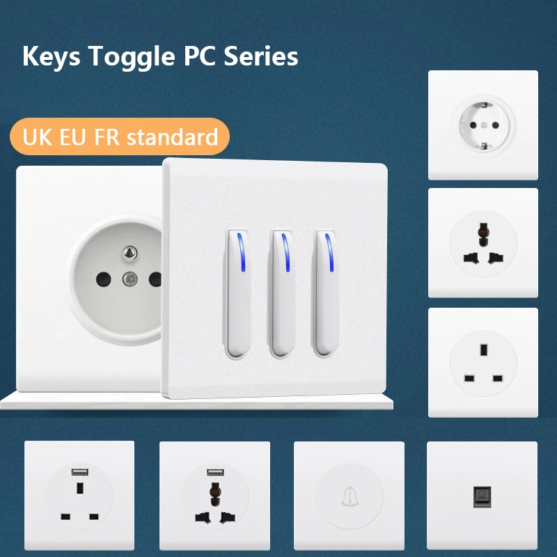 

UK EU electrical plug socket with USB,White new Retro toggle light switch ,with LED Stairway through switch panel Wall socket