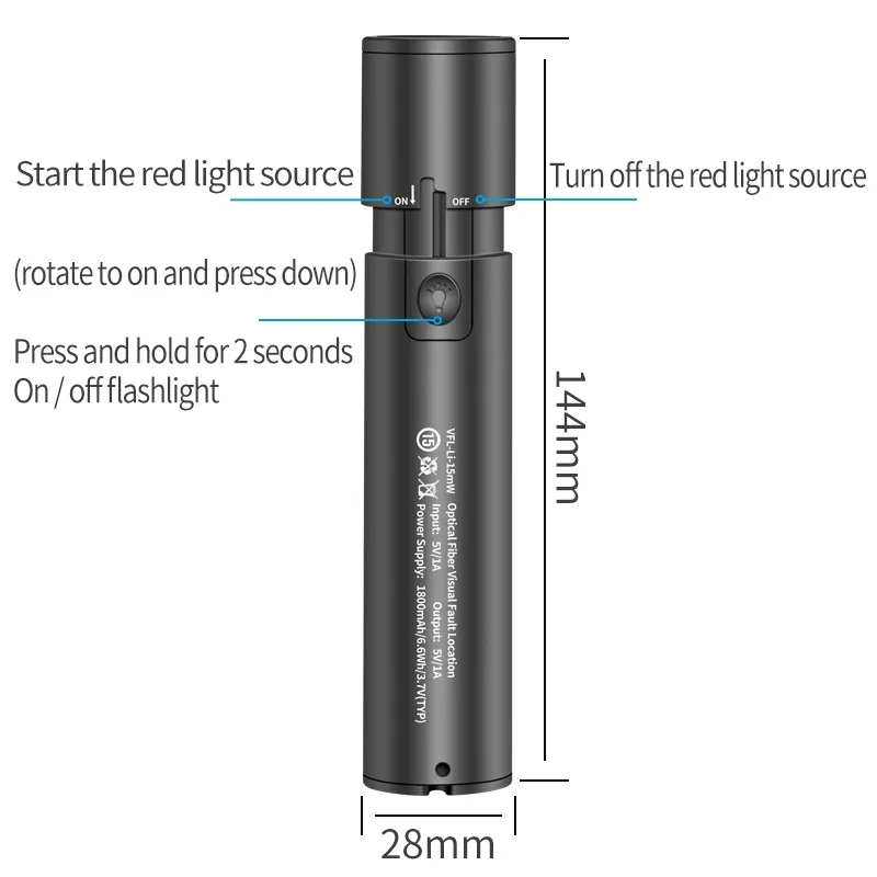 Fiber Optical Red Light Pen Testers 15/20/30/50MW Visual Fault Locator, Optic Cable Tester VFL LED Lighting, USB Charging