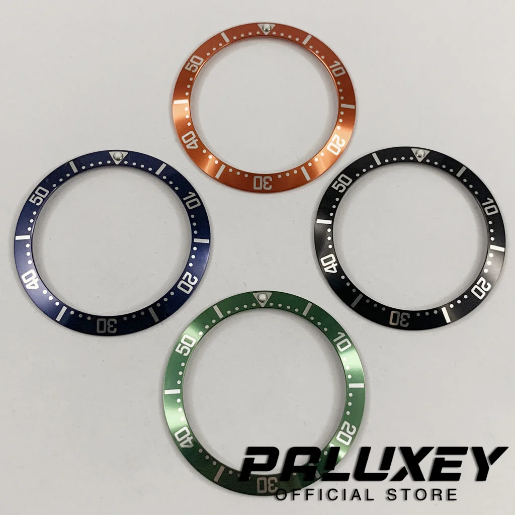38 مللي متر × 30.6 مللي متر حلقة ألومنيوم برتقالي أزرق أخضر ساعة سوداء مدي إدراج لحالات الساعات الرجالية استبدال الإكسسوارات