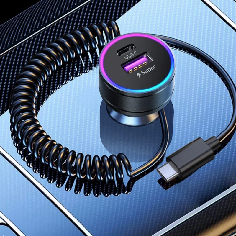 QC 3.0 USB Car Charger PD 30W Type C Fast Charging Quick Charger LED Digital Display PD 27W