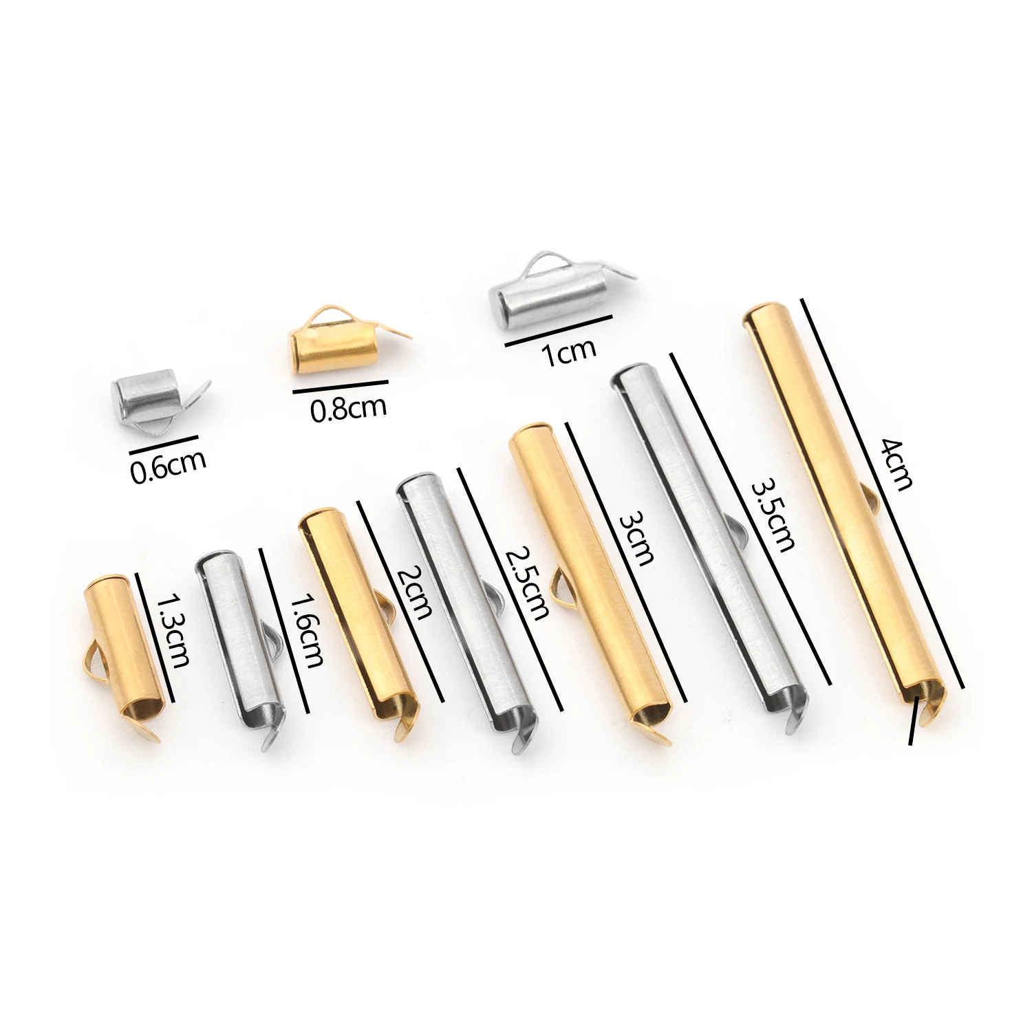 Stainless Steel Gold Color Crimp End Beads Slide End Clasp With Chain Buckles Tubes Connectors Charms Making DIY Jewelry 10pcs