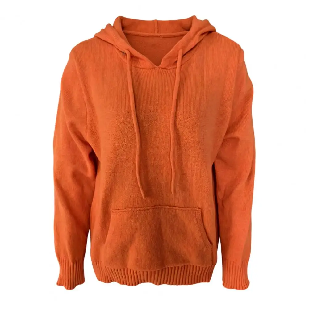 Knitted Hoodies with Pockets Warm Fall Winter Outfits Women Knit Hoodie Pullover Sweater Long Sleeve Hooded Top with Front