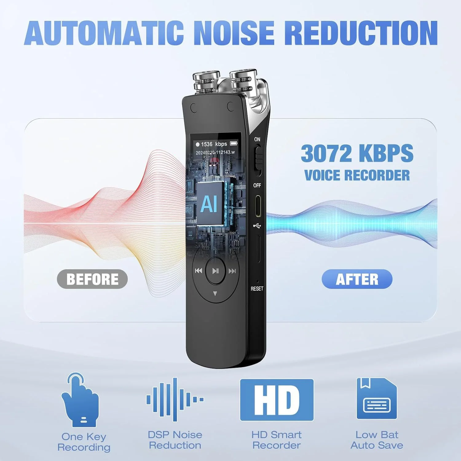 

Smart recorder high definition noise reduction long battery life large capacity recorder Bluetooth connection