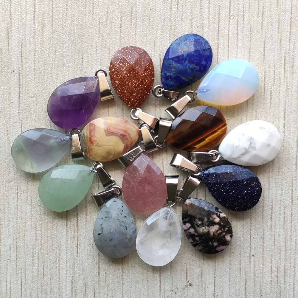 Fashion Assorted natural stone section water drop Charm pendants fit jewelry accessories making wholesale 12pcs free shipping