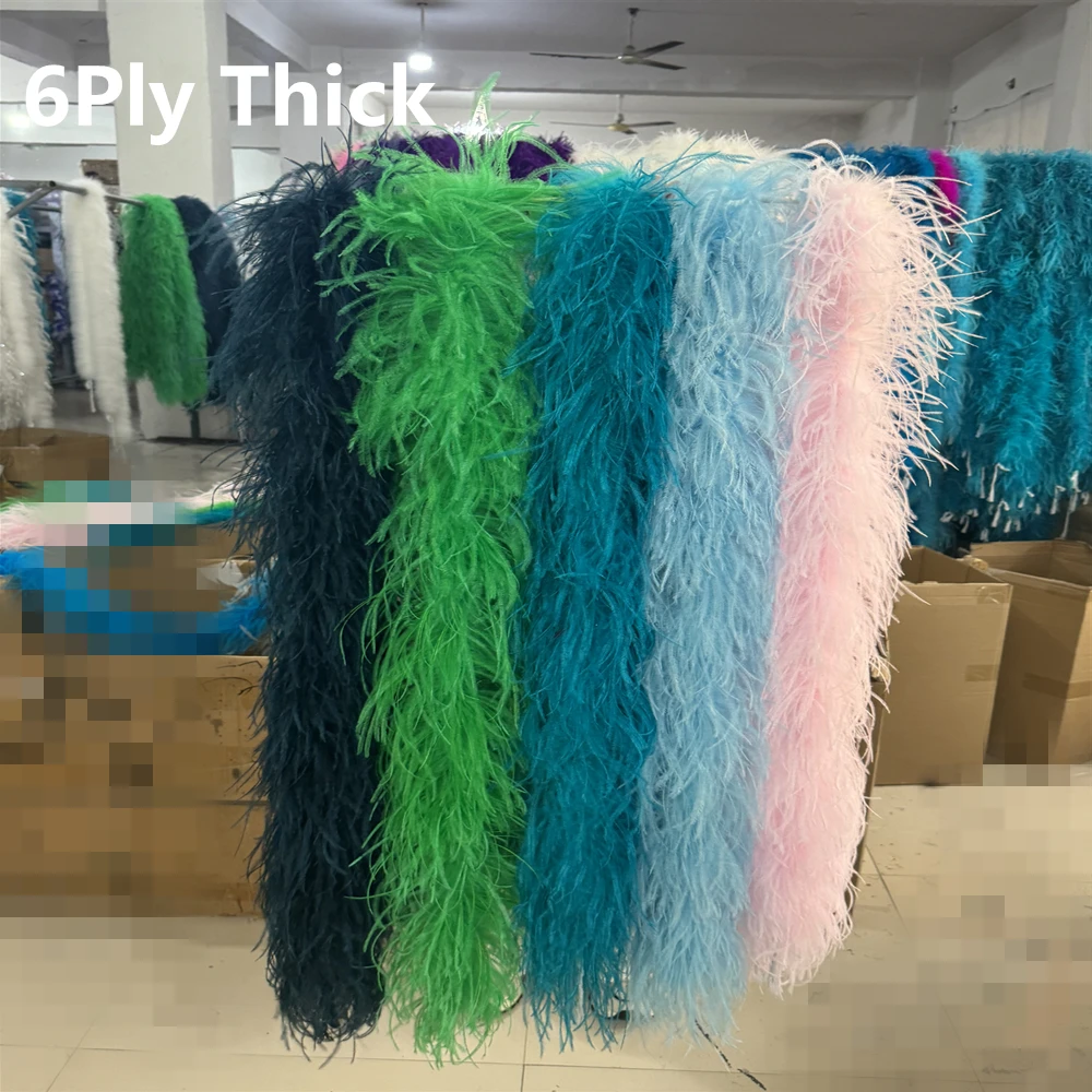 

6Ply Fluffy Dyed Ostrich Feathers Boa Ribbon 1/1.3/2/3/4Meter Wedding Party Clothing Dress Shawl Decoration Sewing Crafts Plume