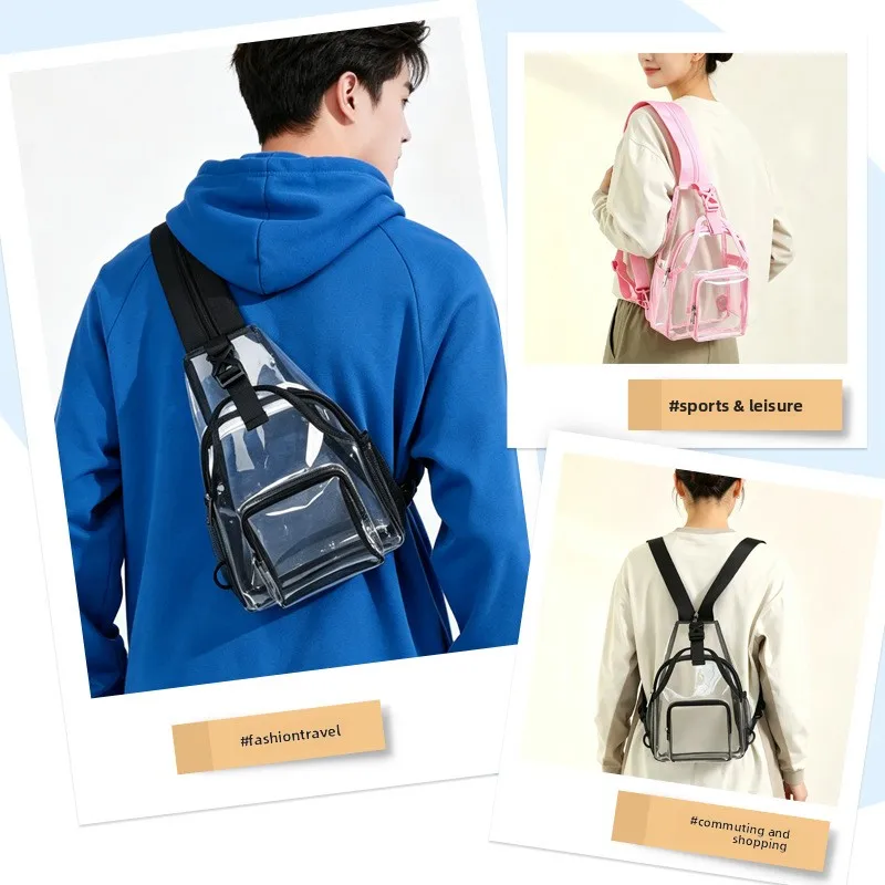Bolsa Sling Transparente, Mochila de Peito em PVC Impermeável, Pequena, Aprovada para Estádios, Segurança Rápida para Mulheres e Homens em Eventos e Concertos