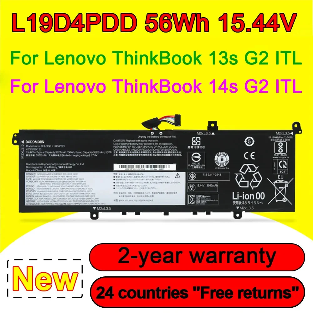 

Аккумулятор для ноутбука LENOVO ThinkBook 13S 14S G2 ITL, совместимый с L19C4PDD L19D4PDD SB10Z37618 5B10Z37619 15,44 В 56 Втч 3627 мАч