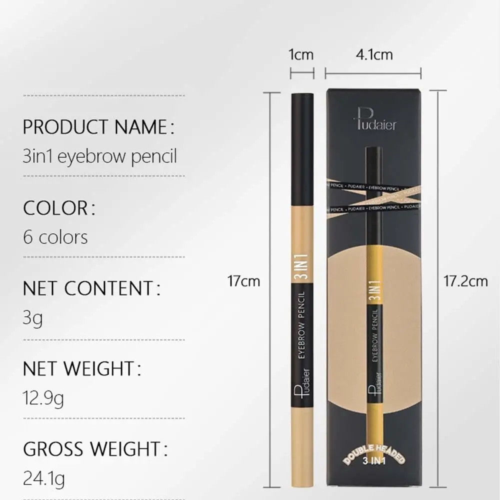 3 em 1 lápis de sobrancelha, duradouro, 6 cores, pó, impermeável, sem manchas, creme, ferramenta de maquiagem