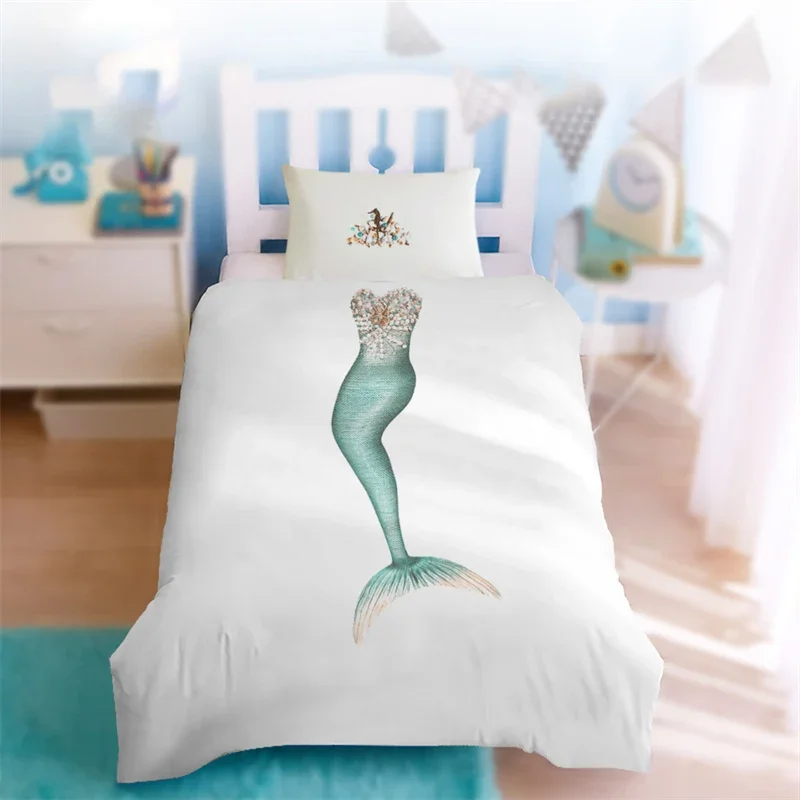 Princess Dress Bedding Set 3D Print Fashion Creative Duvet Cover Microfiber Mermaid Quilt Cover Single For Kids Girls Teen Decor