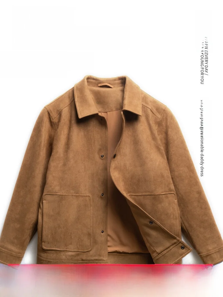 

Мужская осенняя верхняя одежда: модная городская куртка из замши свободного кроя с длинными рукавами, повседневная ветровка для мужчин среднего и старшего возраста