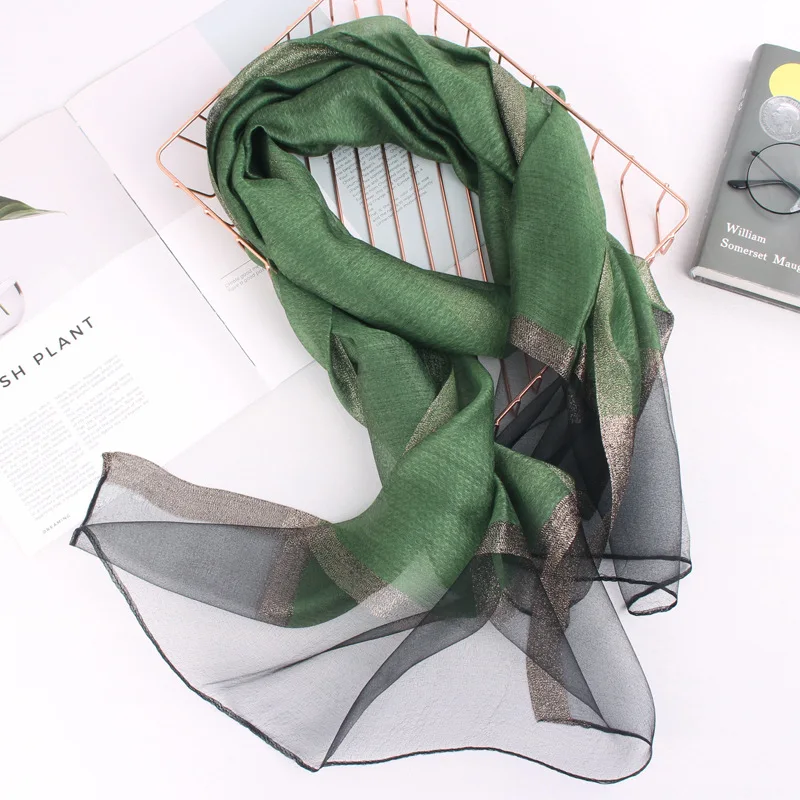 New silk cotton solid color versatile long gold and silver silk scarf winter warm water ripple retro shawl