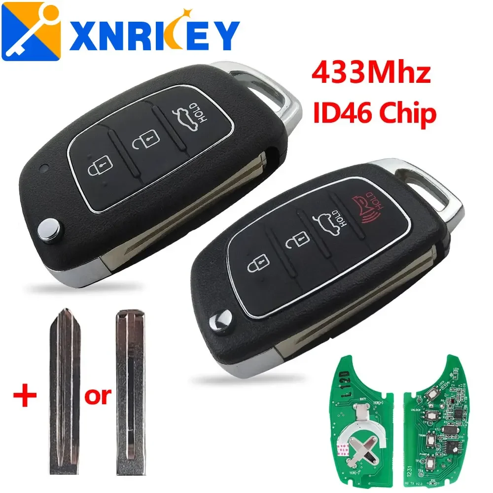 

XNRKEY 3/4 Button Flip Folding Remote Car Key ID46 Chip 433Mhz for Hyundai HB20 Santa Fe I20 IX35 IX45 for Mistra Car Key