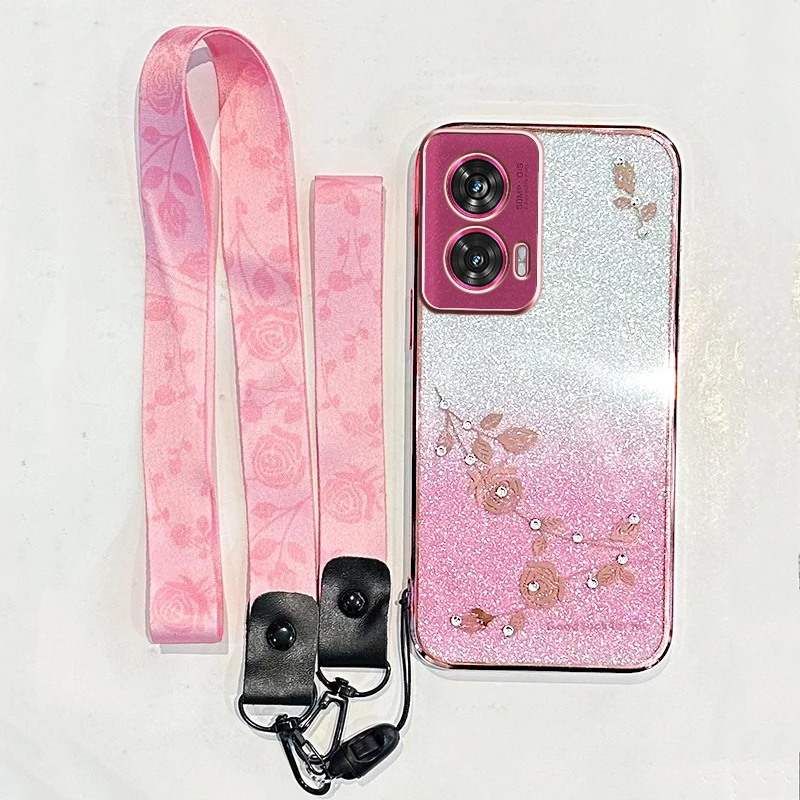 

For Motorola Edge 50 Fusion Case Fashionable Versatile Gradient Preserved Flower Lanyard Cover For Motorola Edge 50 Pro Funda