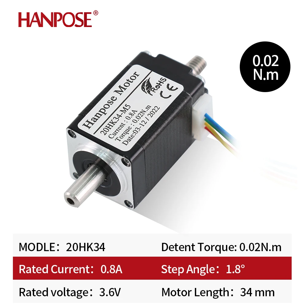 2-phase NEMA8 screw stepper motor 20HK34-M5 dual axis stepper motor 0.8A 0.021N.CM motor for 3D monitoring equipment accessories