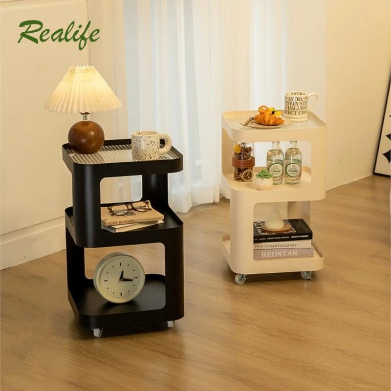 

Realife New Bedroom Creative Bedside Cabinet Modern And Simple Storage Rack Iron Movable Edge Table With 360 Degree Rotation