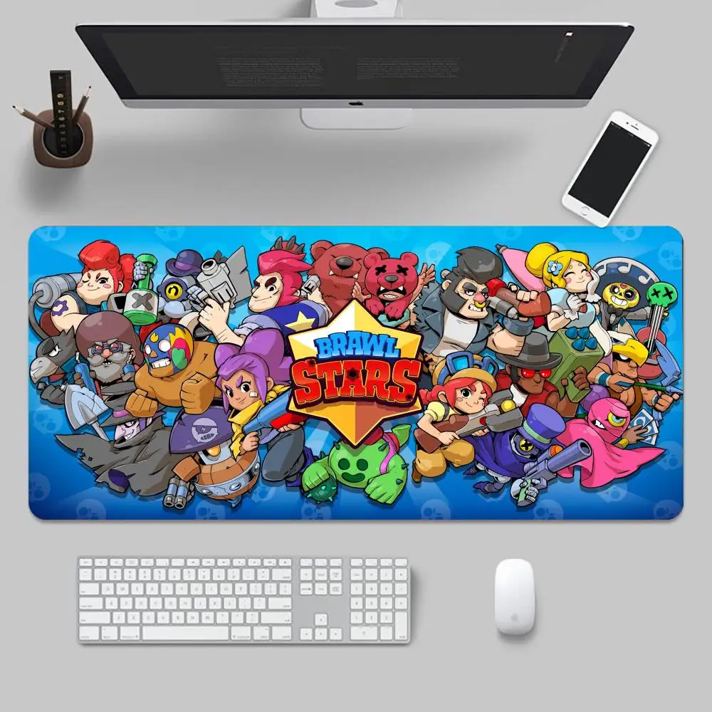 Funny B-BrawlS S-Stars Mouse Pad Tapetes de Mesa Teclado, Borracha Kawai, Tapete de Mesa Antiderrapante, XXL90x40cm