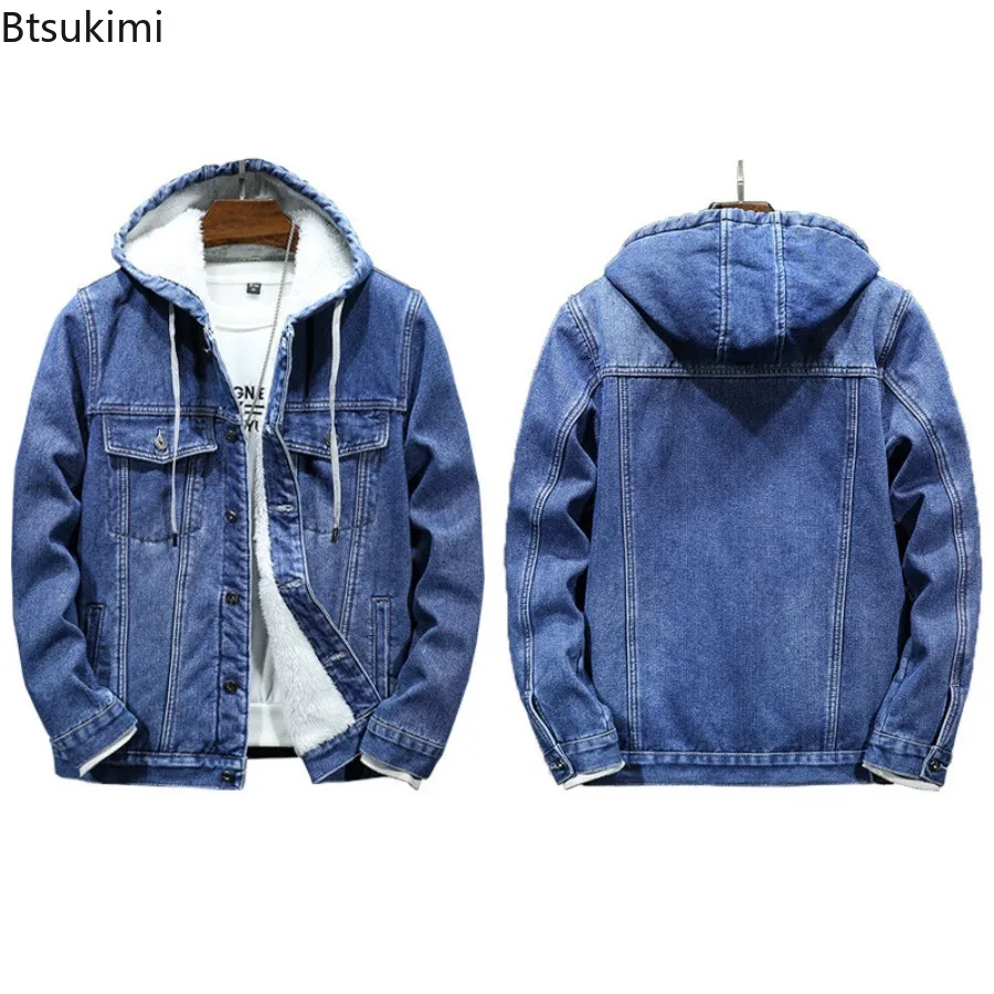 Thicker Winter Jackets Men's Warmer Hooded Denim Lambswool Hooded Padded Denim Jacket Imitation Lamb Wool Fleece Male Clothes