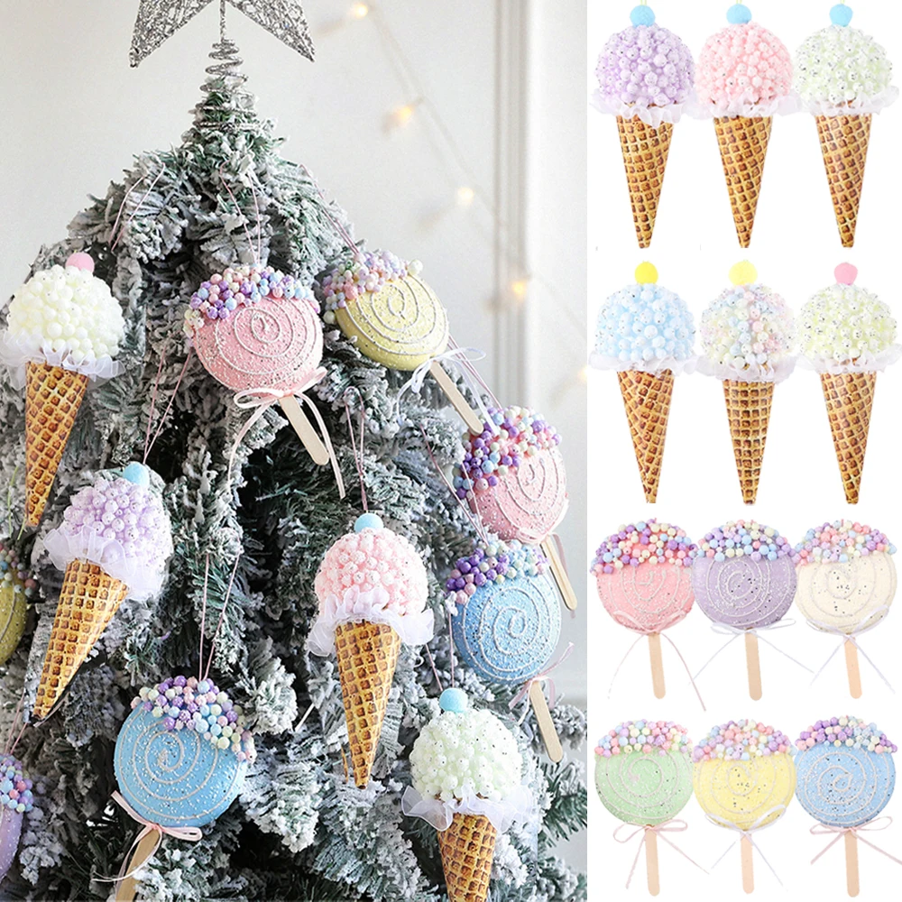 1/3 Uds. Navidad cono de helado de macarrón piruleta bola de árbol de Navidad adorno colgante nuevo para el hogar Año Navidad decoración regalo 2025