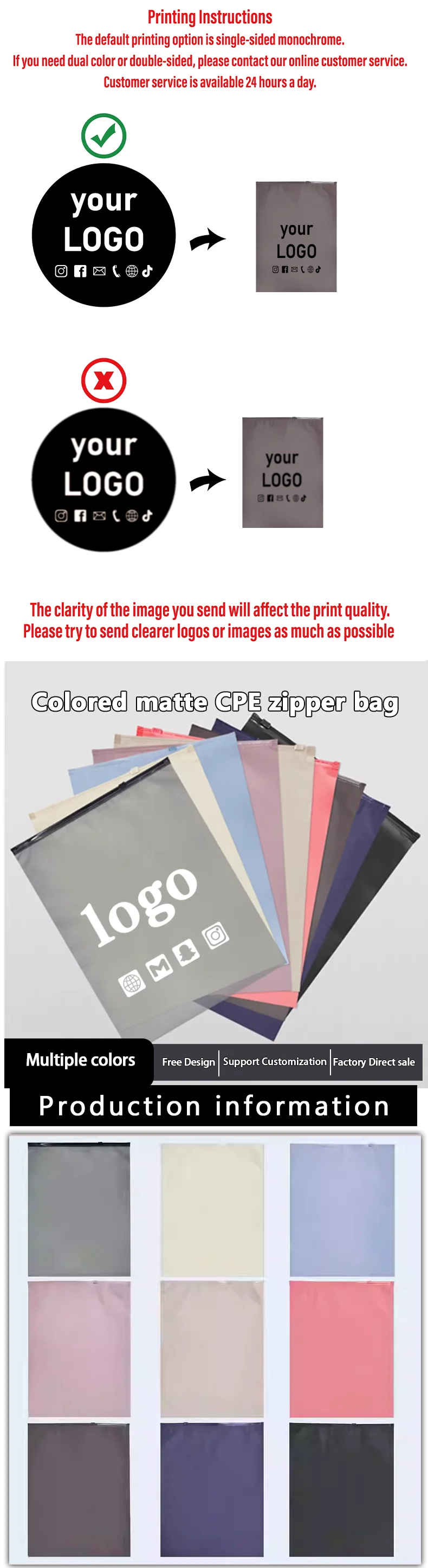50 Stück bunte matte CPE-Reißverschlusstaschen für Kleidung und persönliche Gegenstände, versiegelte Taschen mit Unterstützung für individuelles Logo – Detail 1