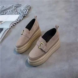 Thick Sole Shoes Women Spring New Genuine Leather Versatile Black Casual Elevated Women's Shoes Platform Sneakers High (5cm-8cm