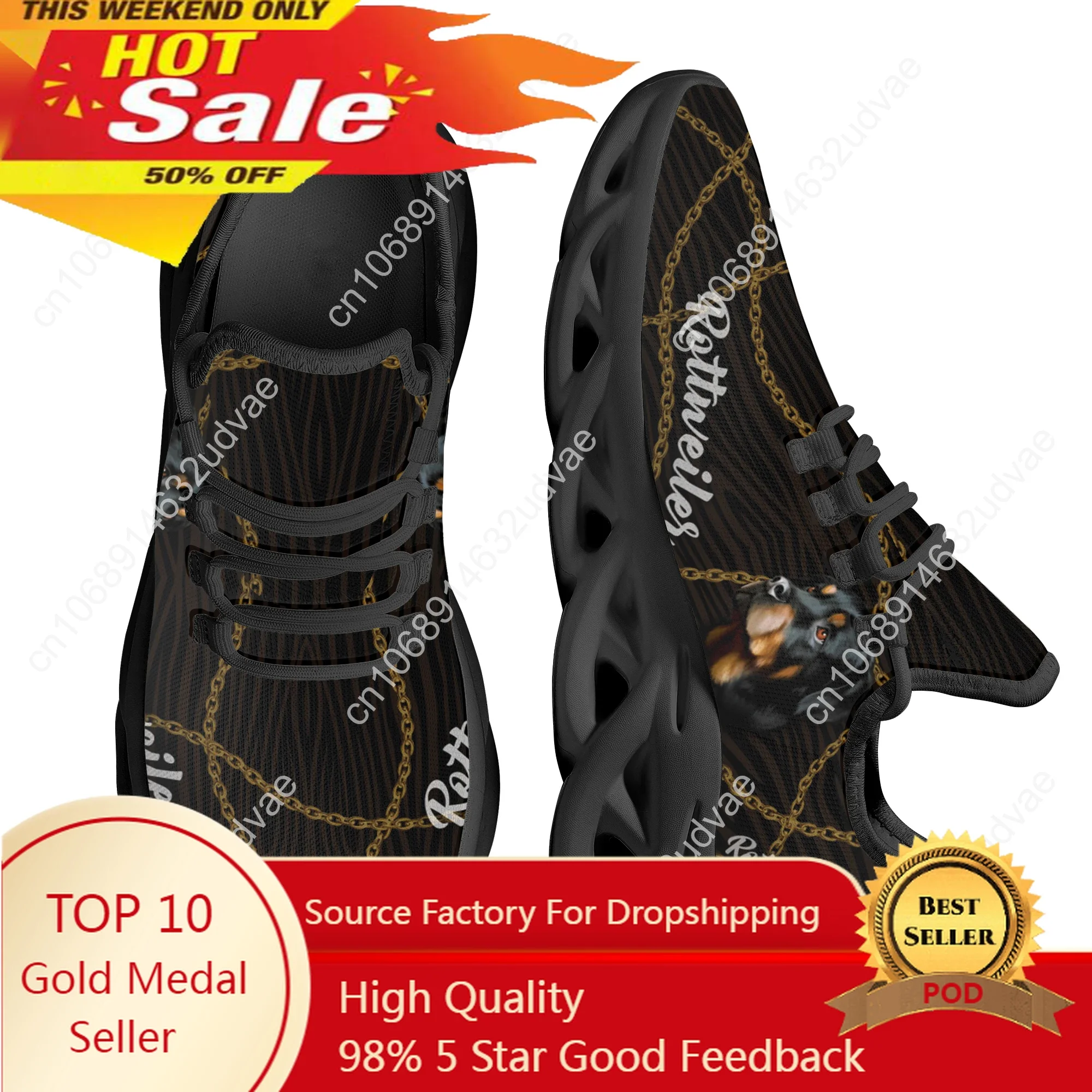 

Fashion Rottweiler Gold Chain Design Sneakers Mesh Breathable Outdoor Sport Sneakers Training Shoes Flat Zapatos